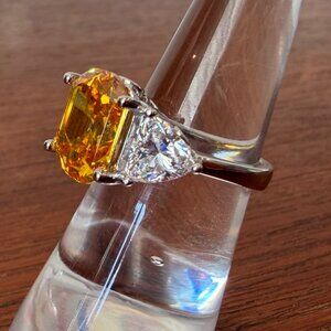 Radiance by Absolute Cushion-Cut Canary Yellow Triangular Sides Three-Stone Ring